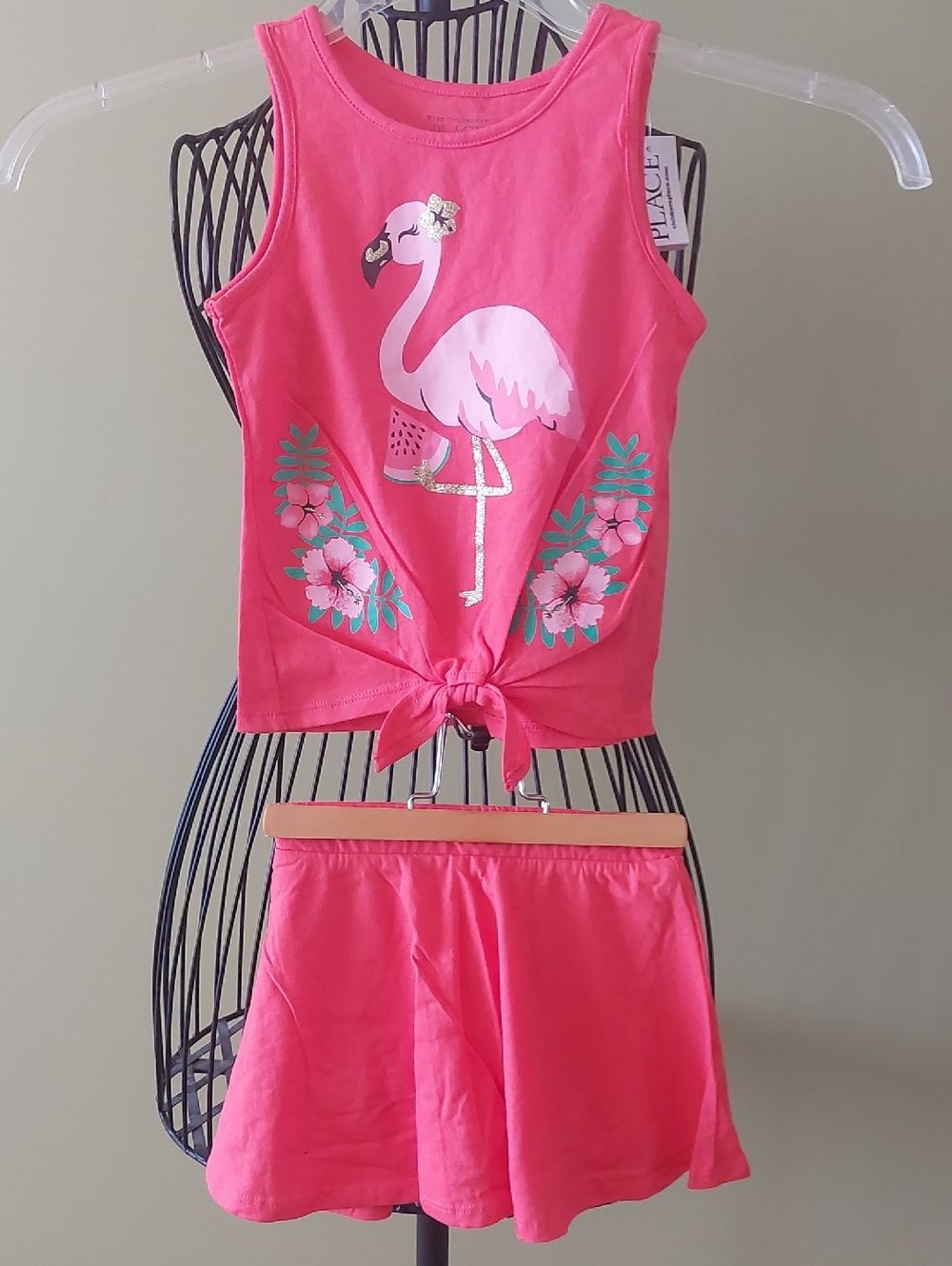The Children's Place Hot Pink Flamingo Tie-Front Pajama Set